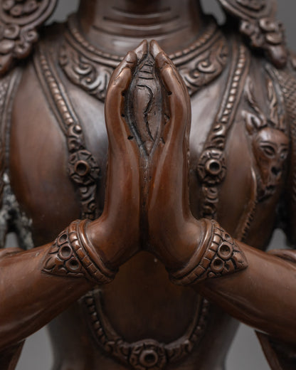 Oxidized Chenrezig Statue | Handmade Symbol of Protection