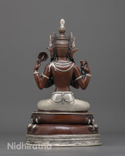 Buddhist Oxidized Chenrezig Statue | Compassionate Bodhisattva Idol