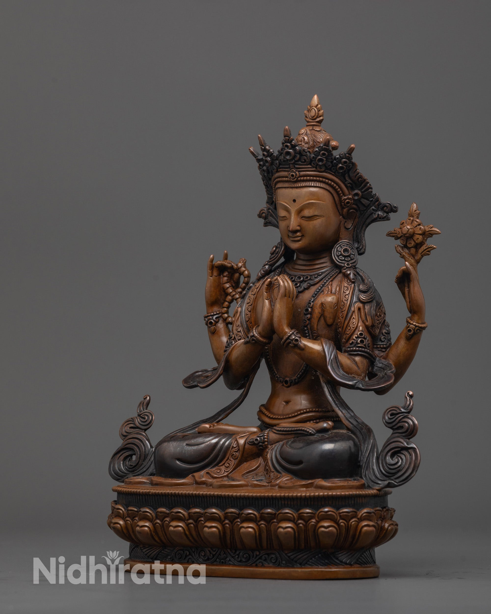 Buddhist Oxidized Lokeshvara Statue | Spiritual Decor
