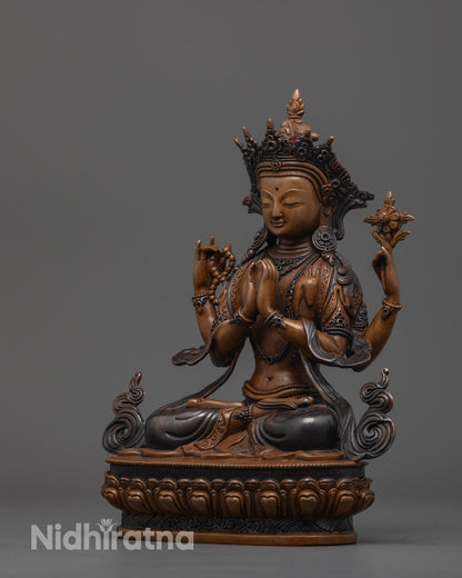 Buddhist Oxidized Lokeshvara Statue | Spiritual Decor