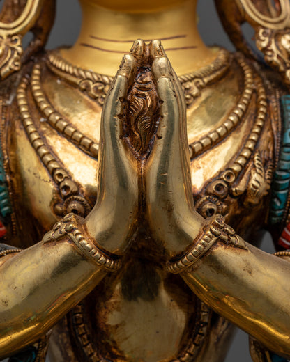 Tibetan Chenrezig Statue | 4-Armed Avalokiteshvara Figure