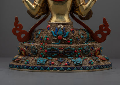 Tibetan Chenrezig Statue | 4-Armed Avalokiteshvara Figure