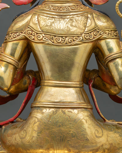 Four-armed Avalokiteshvara Statue | 24K Gold Fire-Gilded Copper Figure
