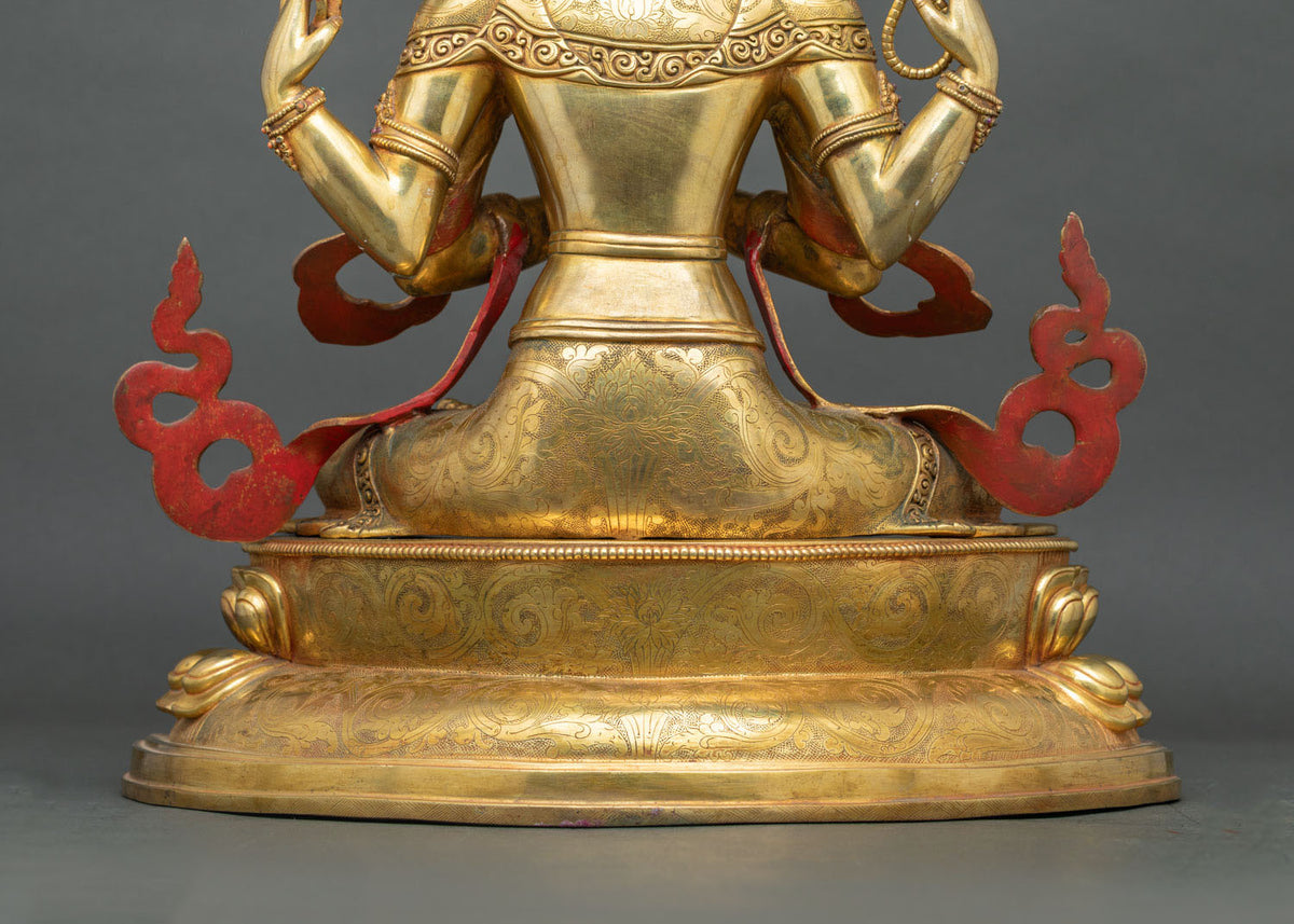 Four-armed Avalokiteshvara Statue | 24K Gold Fire-Gilded Copper Figure