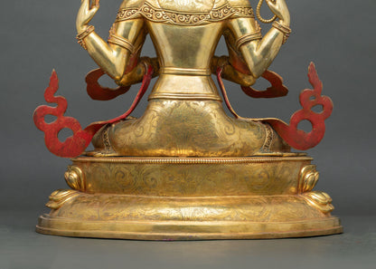 Four-armed Avalokiteshvara Statue | 24K Gold Fire-Gilded Copper Figure