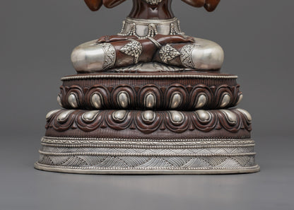 Buddhist Oxidized Chenrezig Statue | Compassionate Bodhisattva Idol