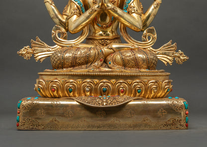 Four-Armed Chenrezig Statue | Large-Sized Tibetan Buddhist Altarpiece