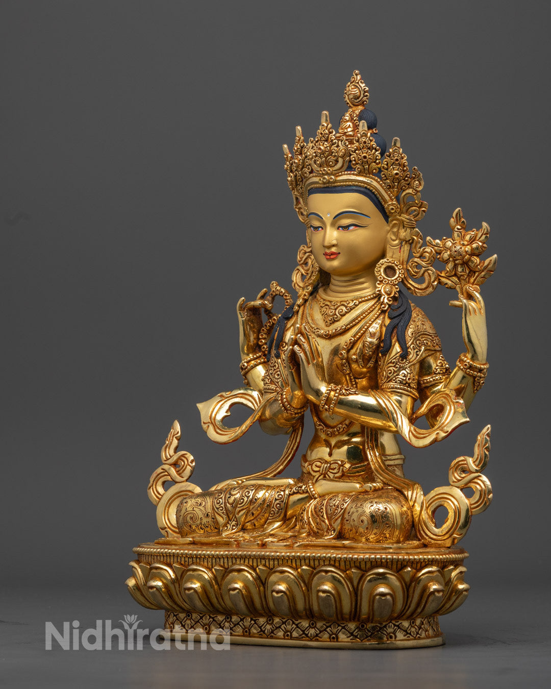 Tibetan Chenrezig Statue | Lost Wax Method 24K Gold Avalokiteshvara