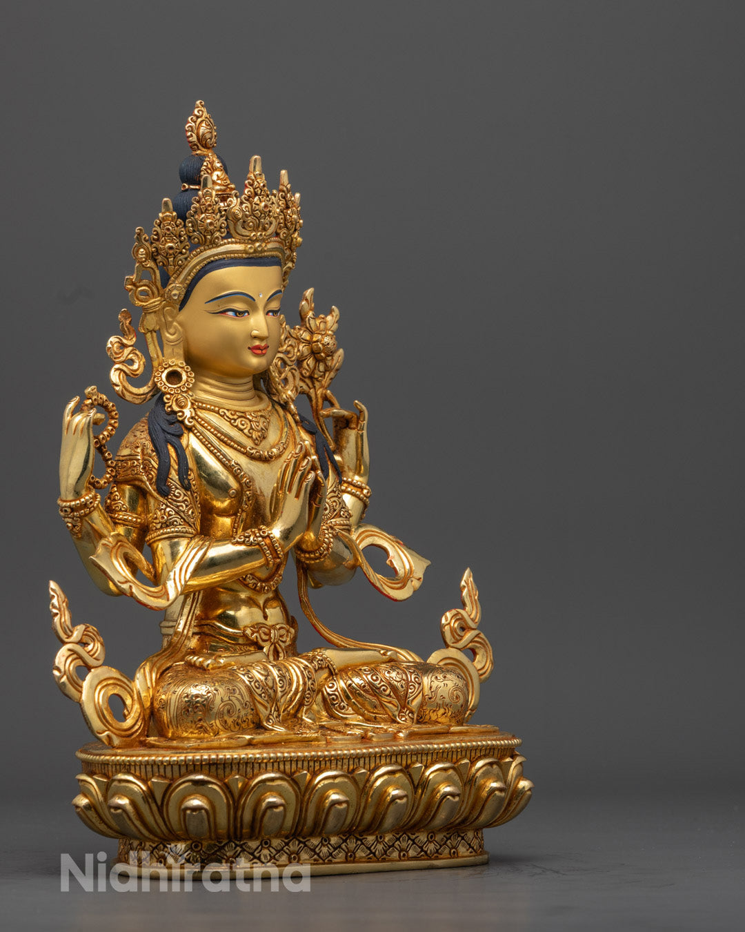 Tibetan Chenrezig Statue | Lost Wax Method 24K Gold Avalokiteshvara
