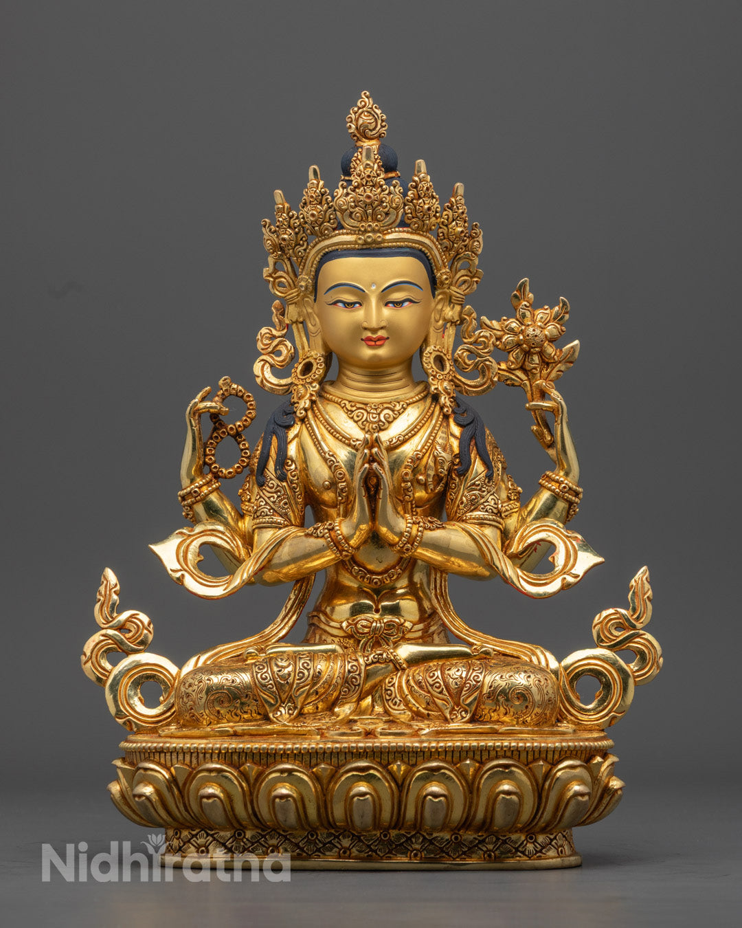 Tibetan Chenrezig Statue | Lost Wax Method 24K Gold Avalokiteshvara