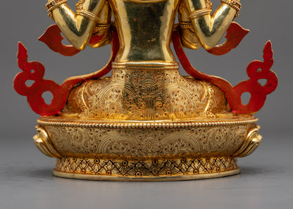 Tibetan Chenrezig Statue | Lost Wax Method 24K Gold Avalokiteshvara