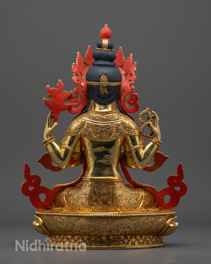 Tibetan Chenrezig Statue | Lost Wax Method 24K Gold Avalokiteshvara