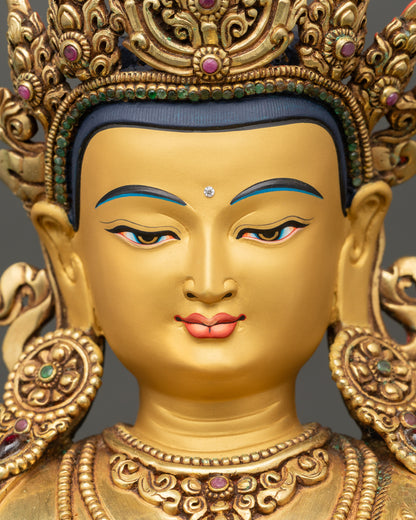 Chenrezig Avalokiteshvara serene face with 24K gold painted finish