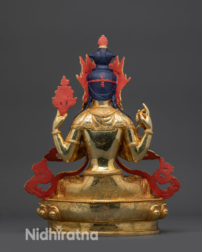 Chenrezig Sculpture Back View Showing Detailed Robes and Lotus seat