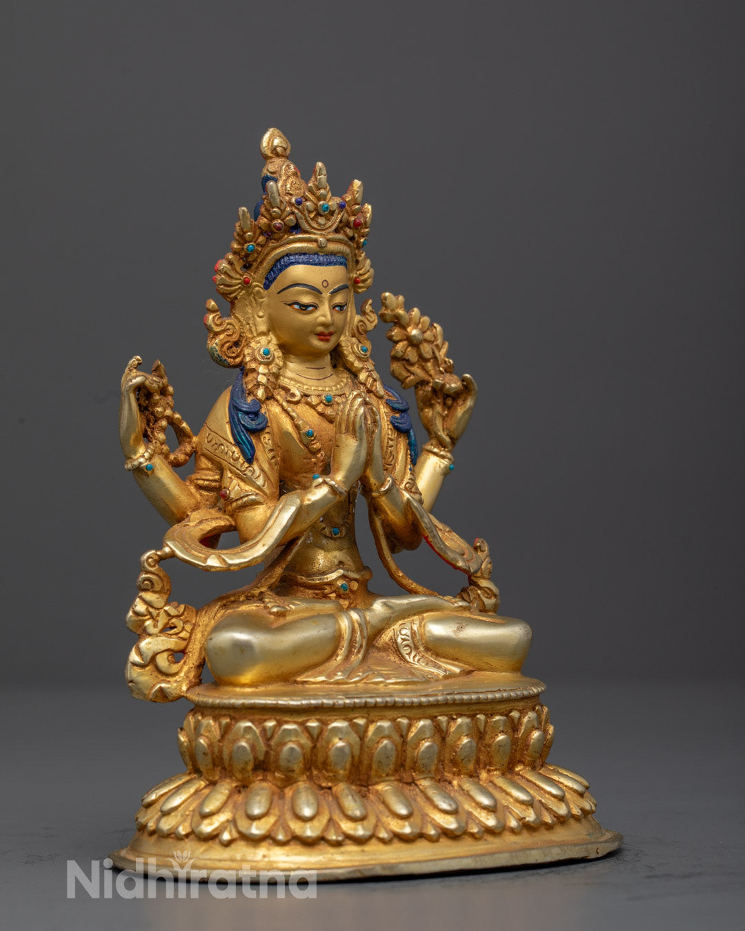 Chenrezig Statue – 24k Gold Gilded Avalokiteshvara from Nepal