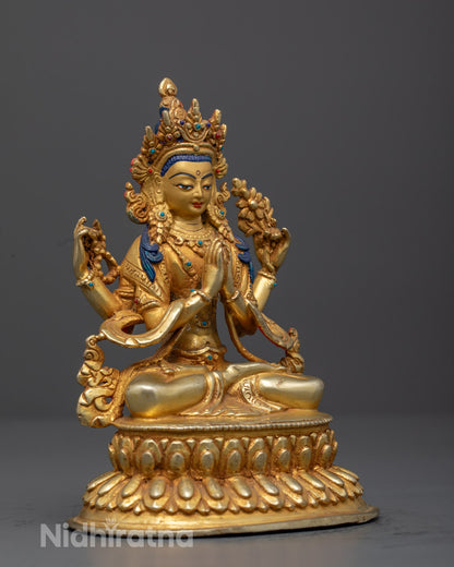 Chenrezig Statue – 24k Gold Gilded Avalokiteshvara from Nepal