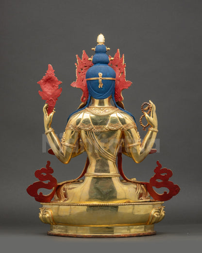 Chenrezig Statue Back View Showing Intricate Lower Garments and Robe