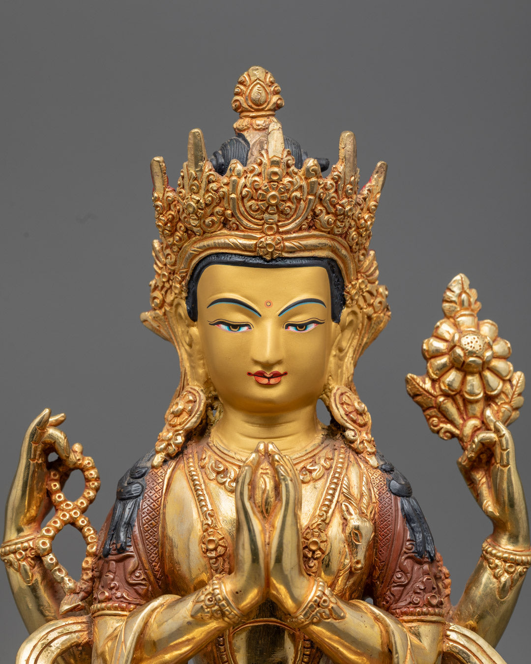 Chenrezig Statue | Gold-Gilded Face Avalokiteshvara Buddhist Art from Nepal