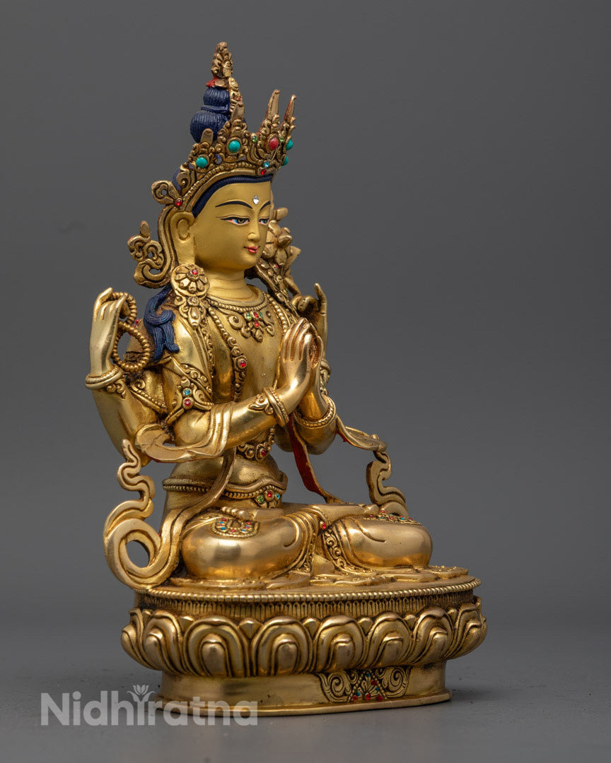 Chenrezig Statue – Handcrafted 24K Gold-Plated Avalokiteshvara from Nepal