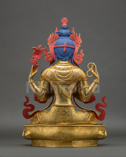 Chenrezig Statue back view lotus base detailed copper sculpture Nepalese art