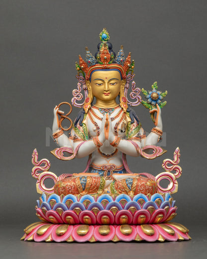 Chenrezig Statue front view hand-painted colored Nepalese Buddhist sculpture