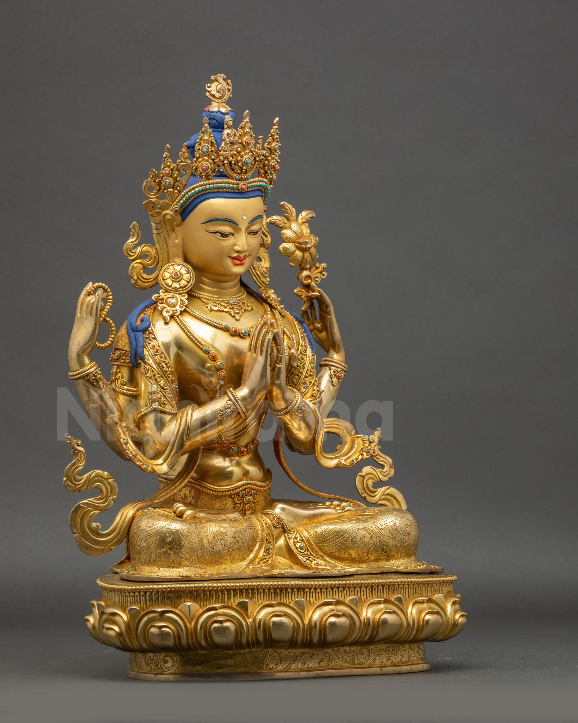 Chenrezig Statue right side view copper sculpture Bodhisattva of Compassion