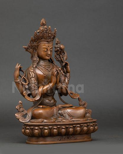 Chenrezig seated statue premium copper Patan Nepal craftsmanship