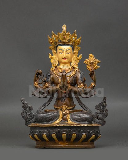 Chenrezig statue Nepalese handcrafted gold-gilded copper meditation Buddha