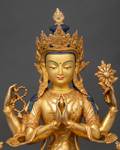 Chenrezig statue close-up showing Newari craftsmanship and gold gilded details
