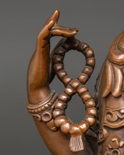 Chenrezig statue oxidized copper Buddhist altar sculpture