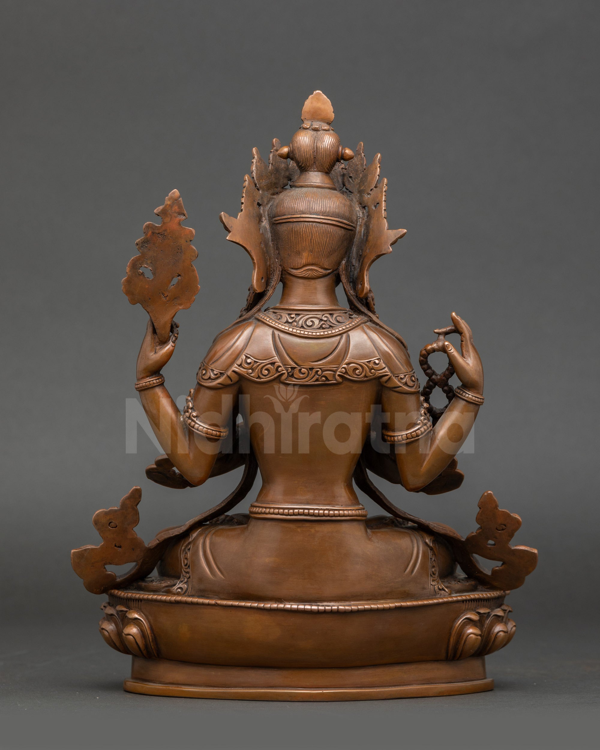 Chenrezig statue oxidized copper Himalayan meditation decor