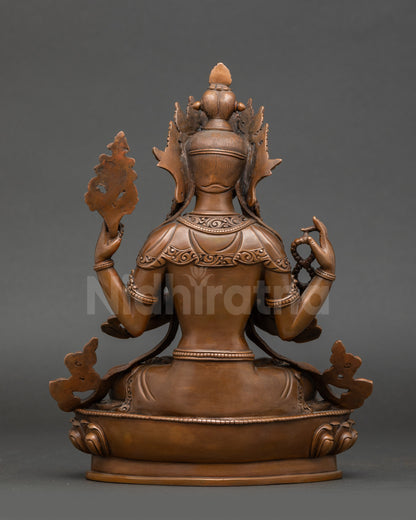 Chenrezig statue oxidized copper Himalayan meditation decor