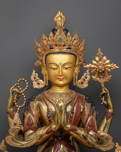 Avalokiteshvara Chenrezig Statue | Traditional Hand-Carved Tibetan Art