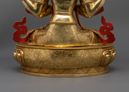 Tibetan Chenrezig Statue | Gold Gilded Copper Sculpture