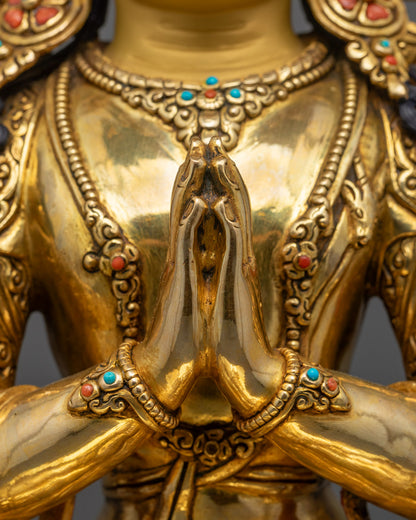 Tibetan Chenrezig Statue | Gold Gilded Copper Sculpture
