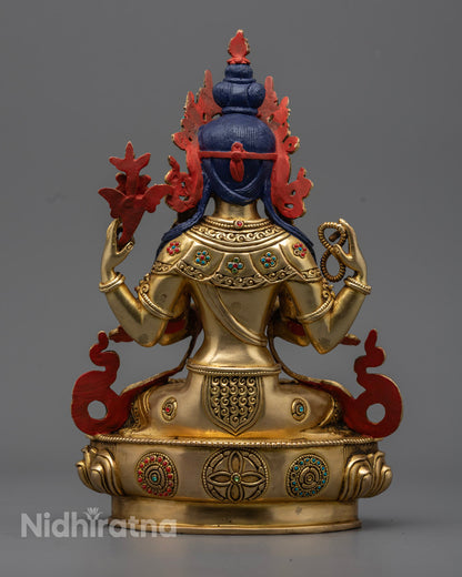 Tibetan Chenrezig Statue | Hand-Carved 24K Gold Avalokiteshvara