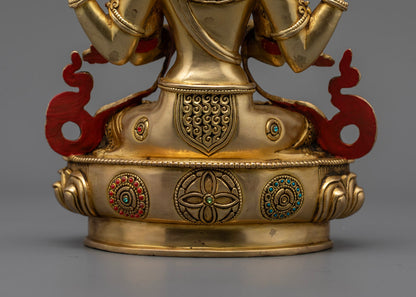 Tibetan Chenrezig Statue | Hand-Carved 24K Gold Avalokiteshvara