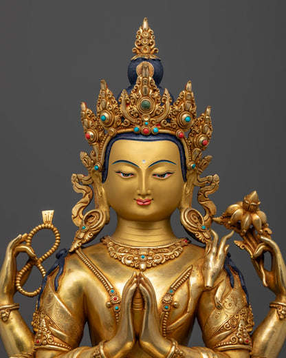 Four Armed Chenrezig Avalokiteshvara Statue |  Hand-made Buddhist Sculpture