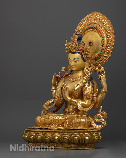 Four Armed Chenrezig Avalokiteshvara Statue |  Hand-made Buddhist Sculpture