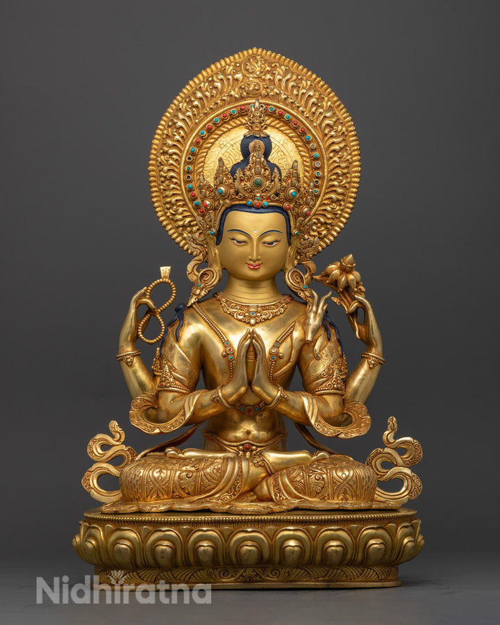 Four Armed Chenrezig Avalokiteshvara Statue |  Hand-made Buddhist Sculpture