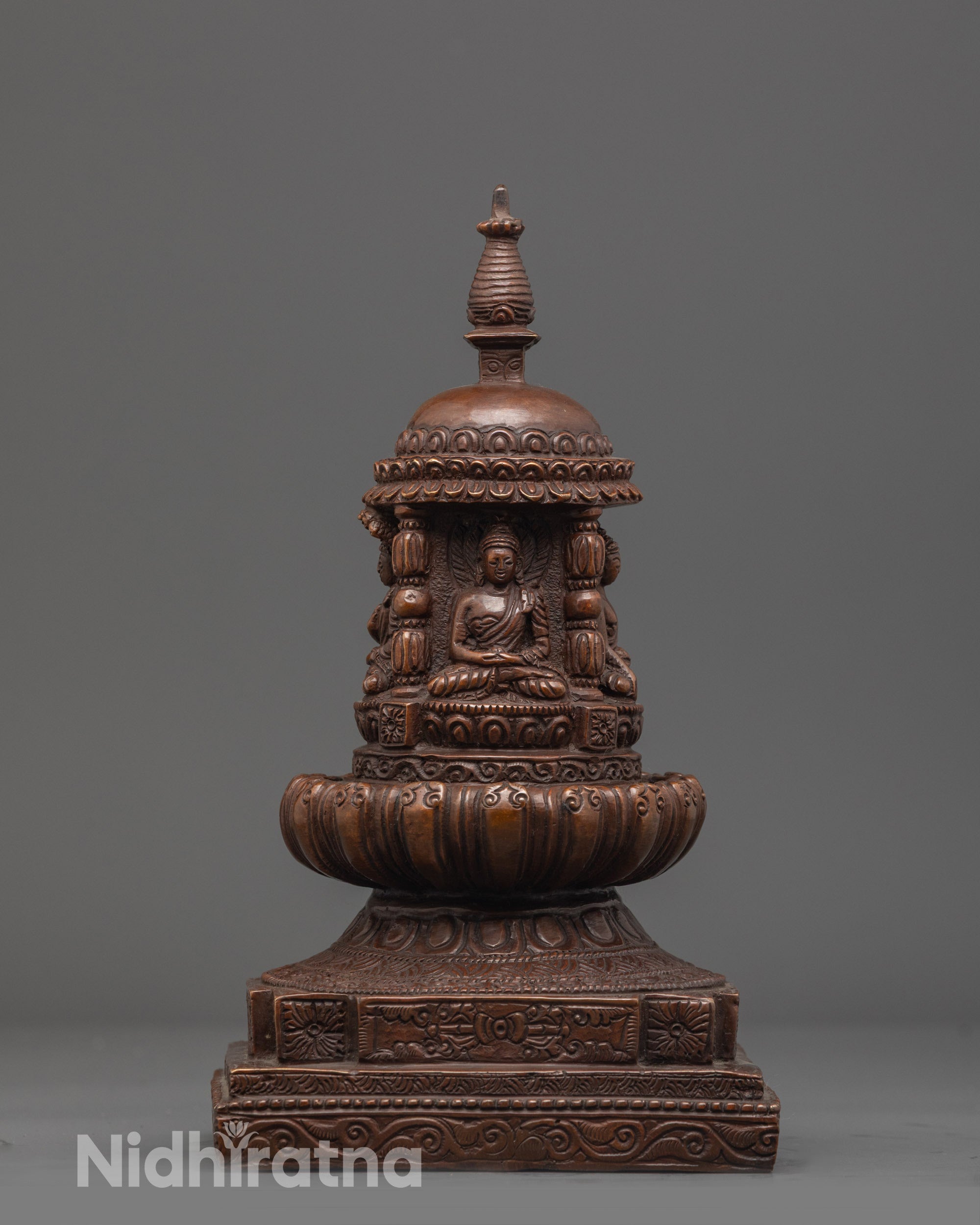 Close-Up Detailing of Intricately Designed amitabha Buddha Stupa