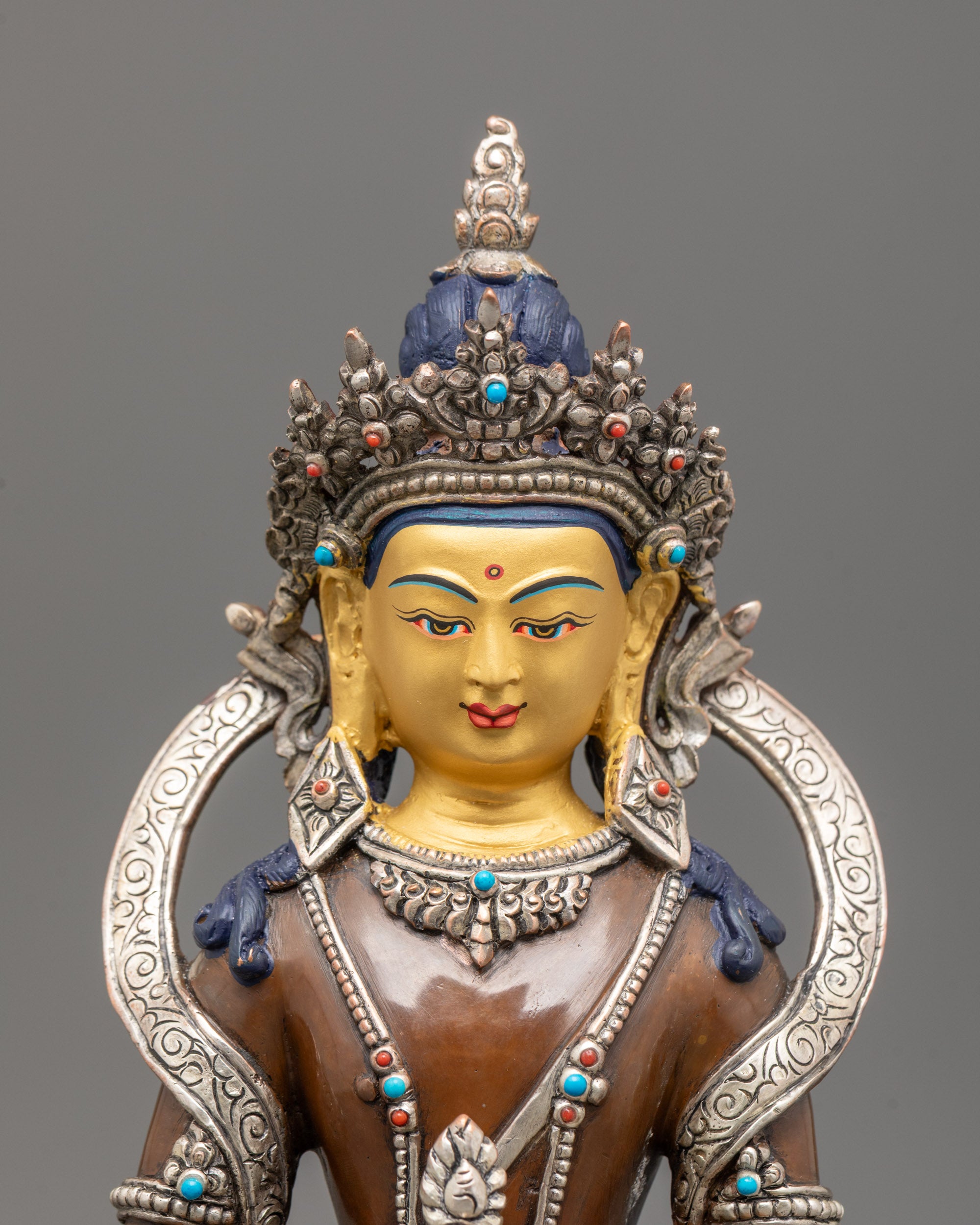 Close-Up of Amitayus Buddha Holding Long-Life Vase Adorned