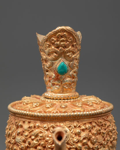 Close-Up of Che Gumba Turquoise Detail Gold Filigree Tibetan Bhumpa Nepal