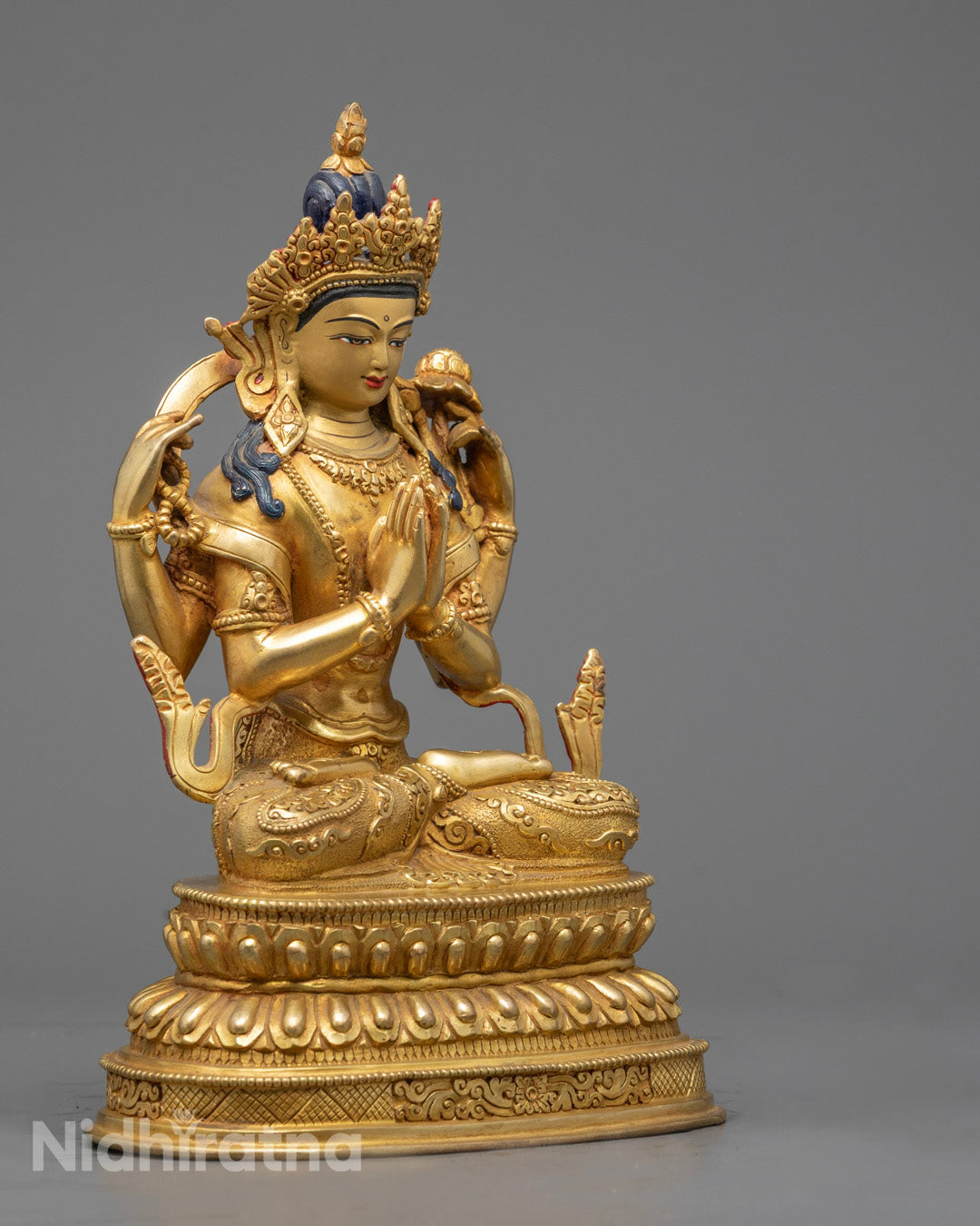 Chenrezig Face with Pure Gold Gilding and Acrylic Colors
