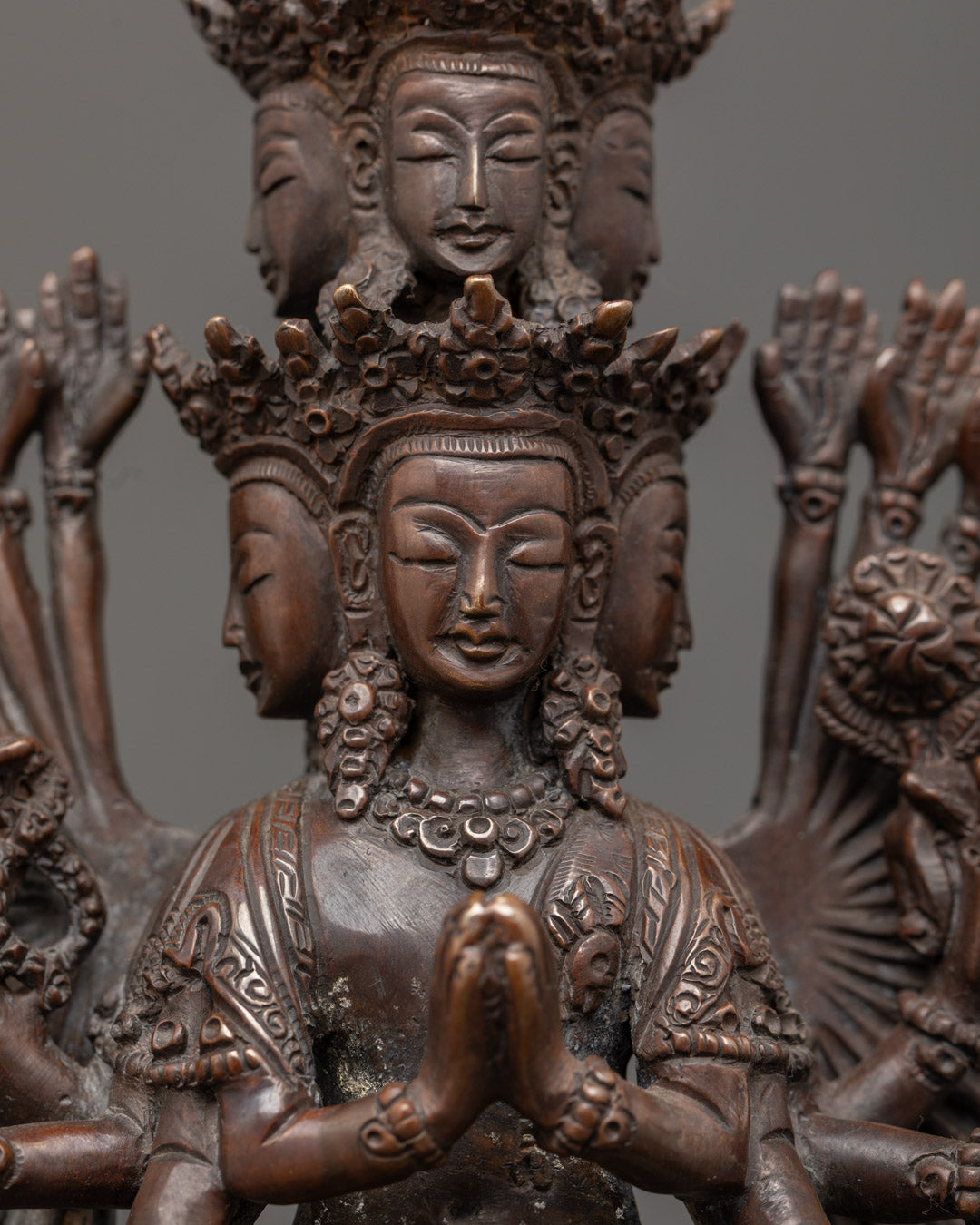 Chenrezig's Serene Face with 24k Gold-Gilded Finish and Detailed Crown, Symbolizing Compassion and Enlightenment

