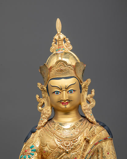 Close-Up of Guru Rinpoche Holding Vajra | Traditional Tibetan Buddhist Sculpture
