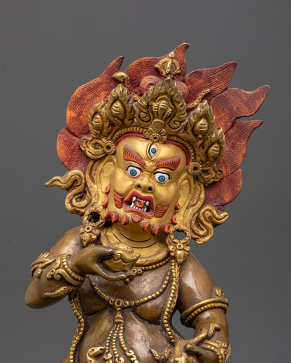 Close-Up of Intricate Detailing on Black Dzambhala Sculpture with Hollow Chamber
