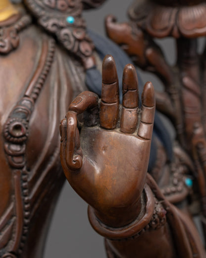 Close-Up of Intricate Details on Manjushri Statue Crafted by Patan Artisan