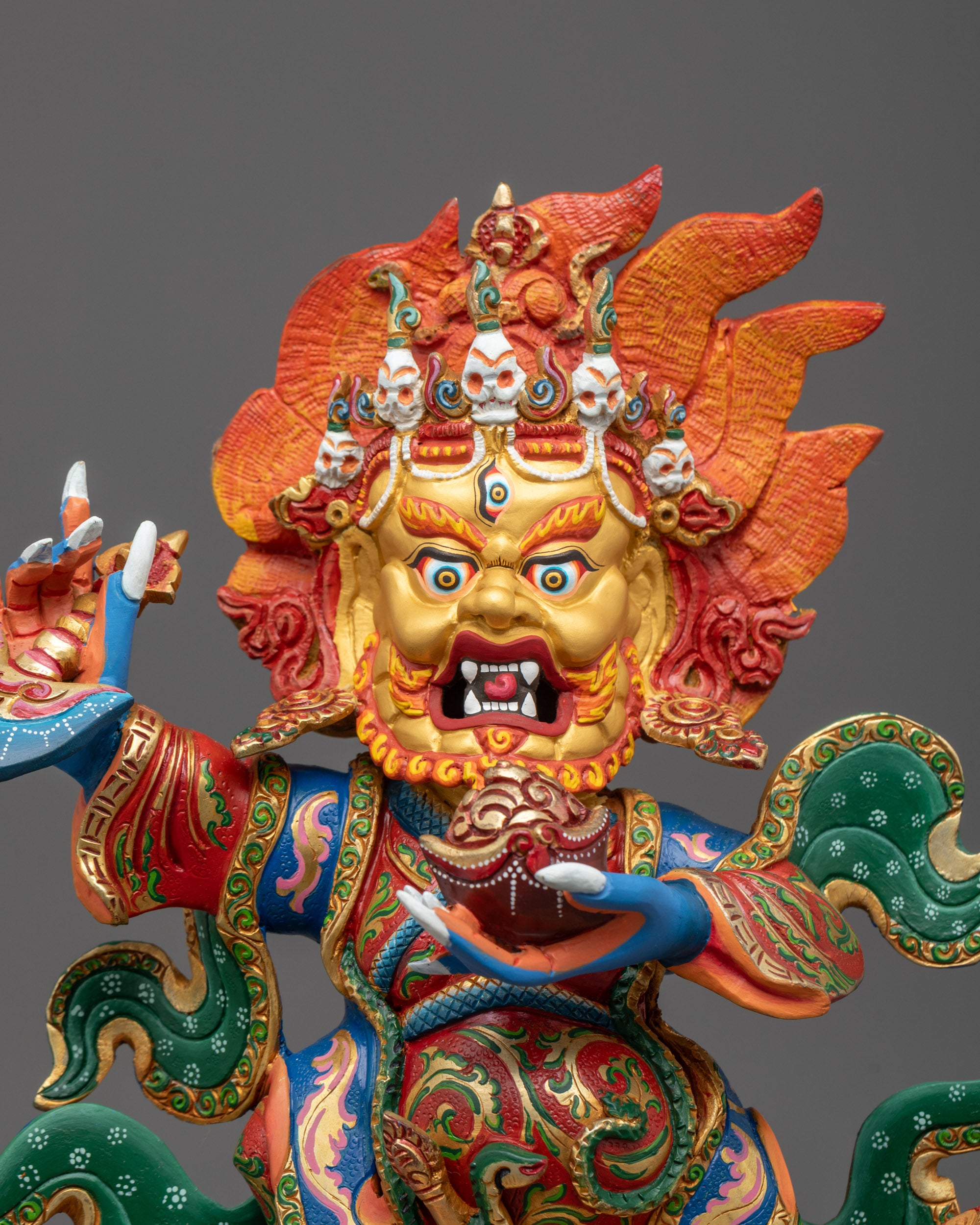 Close-Up of Mahakala Bernagchen’s 24k Gold Face and Vajra Knife