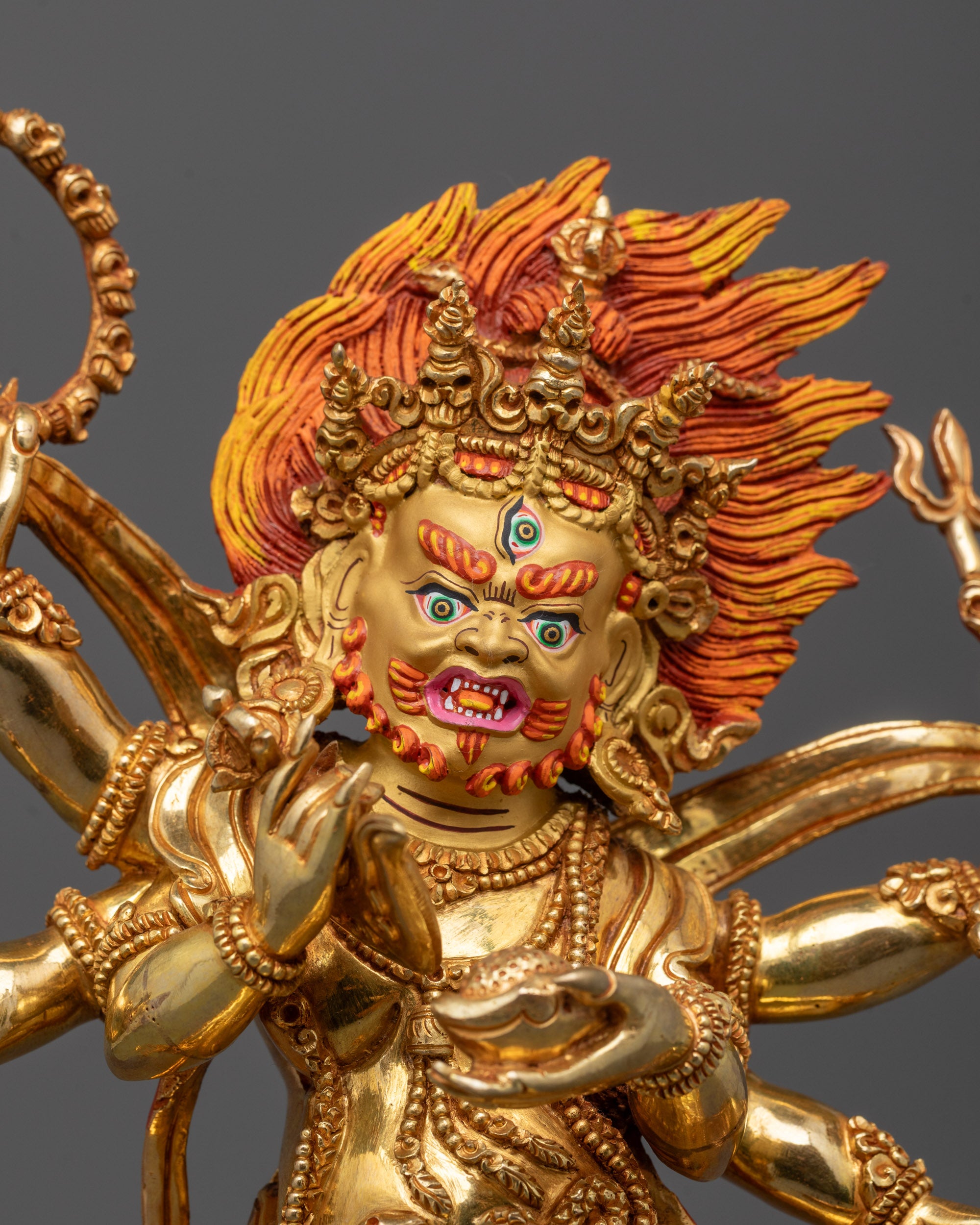 Close-Up of Mahakala’s 24k Gold Gilded Face and Crown